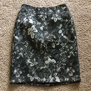 Black and silver floral pencil skirt.